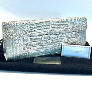 Nancy Gonzalez Crocodile Long Clutch, Silver with grey highlighting